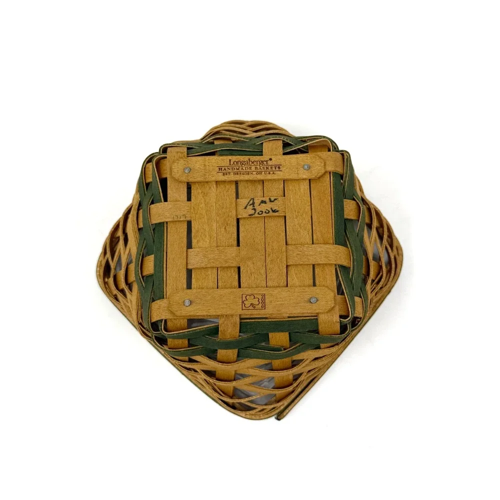 Longaberger 2006 Small Square Basket Green Trim Protector Liner Included
